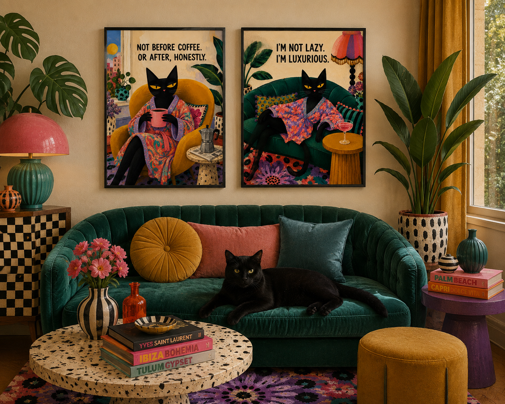 Homely Cat Wall Art - Set of 2 Digital Posters